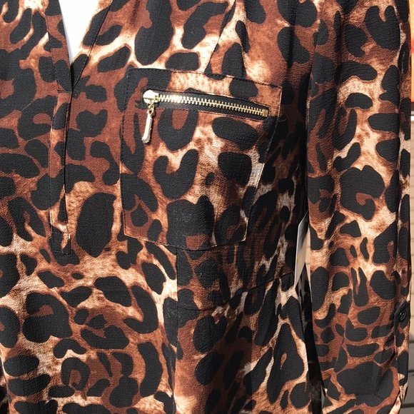 Rafaella Leopard Animal Print Tawny Long Sleeve Blouse Top M Work Office - Picture 5 of 11